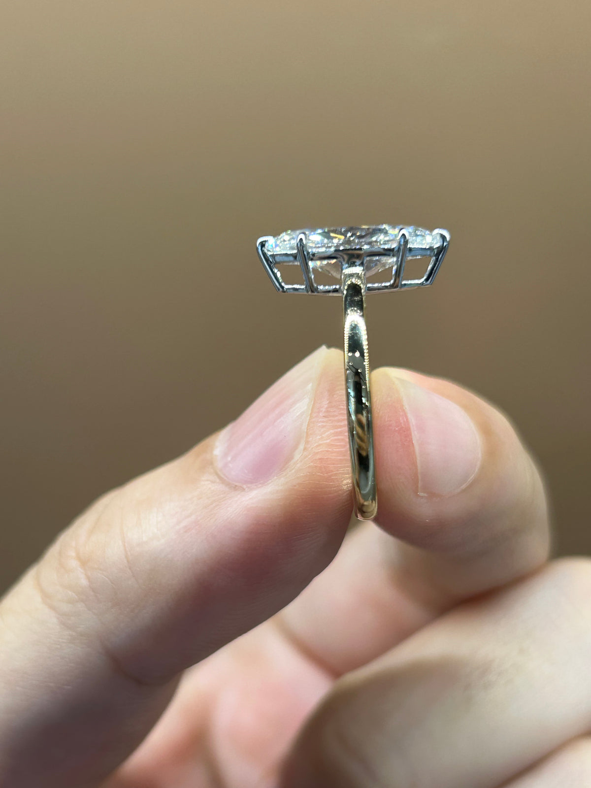 Marquise-001 |Two Tone Marquise Lab Diamond Engagement Ring| 6-Prong White Gold Head & Yellow Gold Band 6-Prong White Gold Head & Yellow Gold Band
