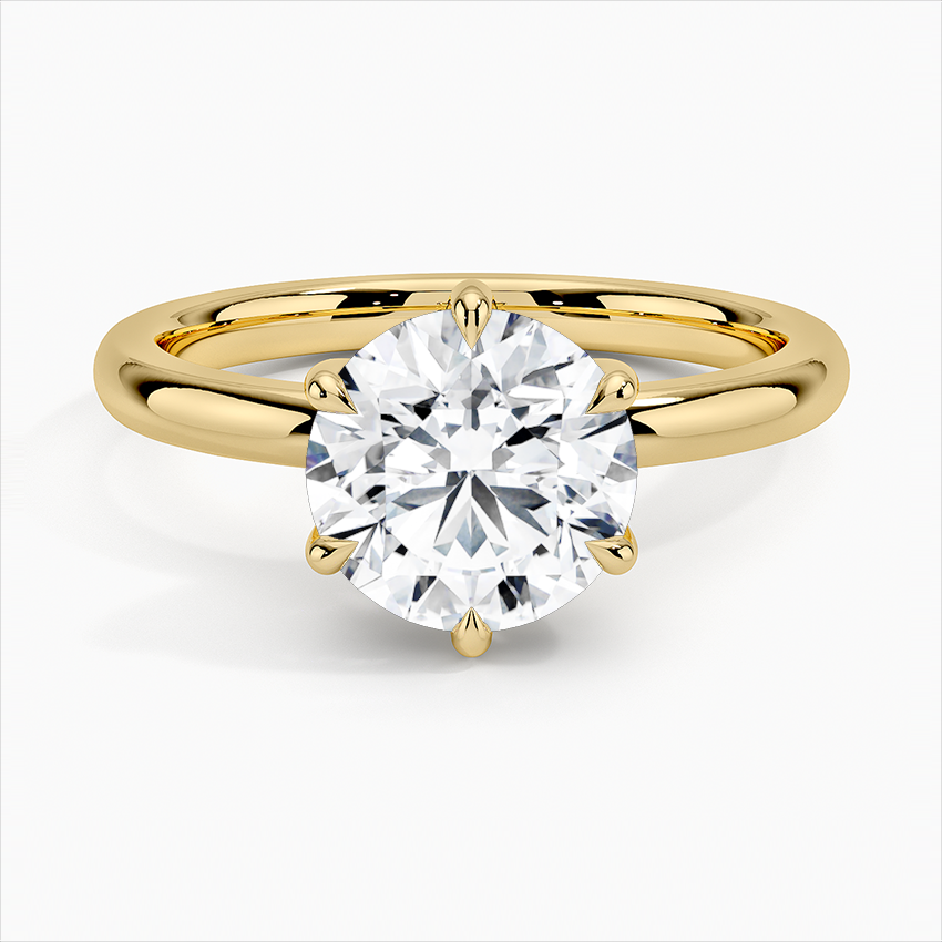 14K Solid Gold Classic 6-Prong Round Brilliant Lab Grown Diamond Ring (Custom Handmade)