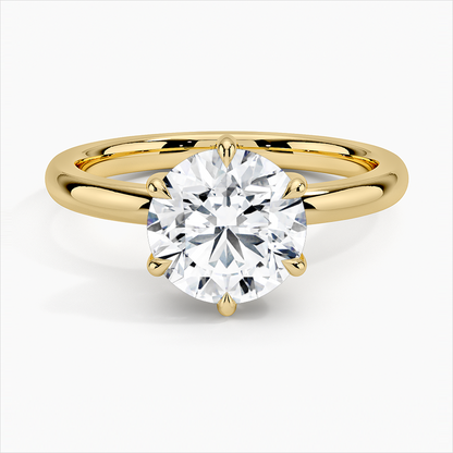 14K Solid Gold Classic 6-Prong Round Brilliant Lab Grown Diamond Ring (Custom Handmade)