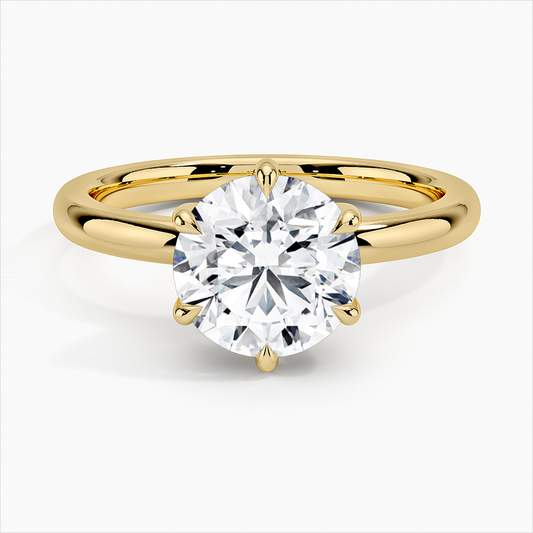 14K Solid Gold Classic 6-Prong Round Brilliant Lab Grown Diamond Ring (Custom Handmade)
