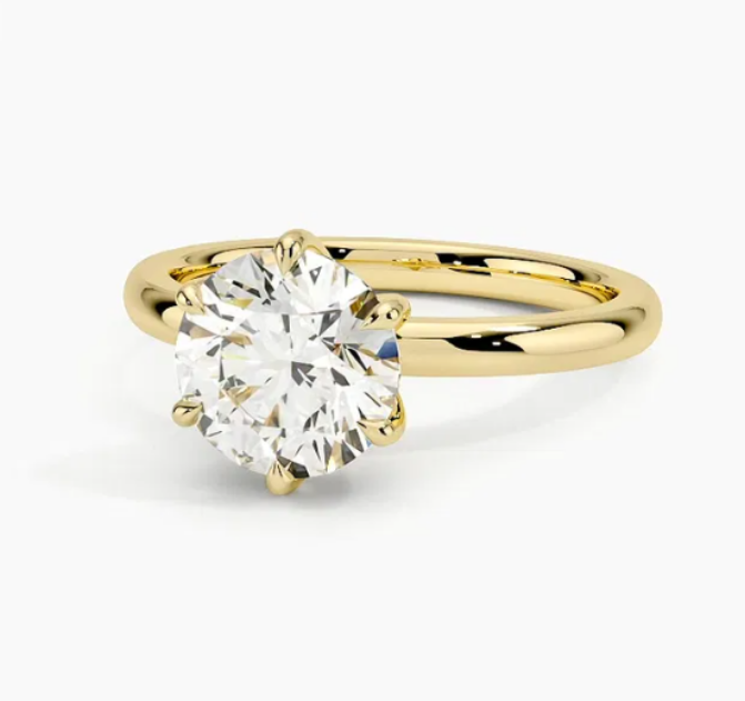 14K Solid Gold Classic 6-Prong Round Brilliant Lab Grown Diamond Ring (Custom Handmade)