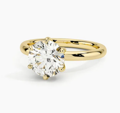 14K Solid Gold Classic 6-Prong Round Brilliant Lab Grown Diamond Ring (Custom Handmade)