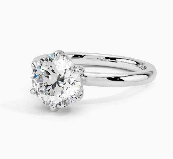 14K Solid Gold Classic 6-Prong Round Brilliant Lab Grown Diamond Ring (Custom Handmade)
