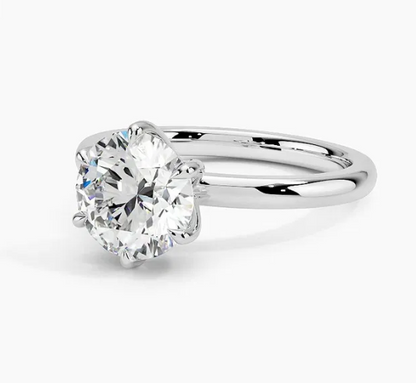 14K Solid Gold Classic 6-Prong Round Brilliant Lab Grown Diamond Ring (Custom Handmade)