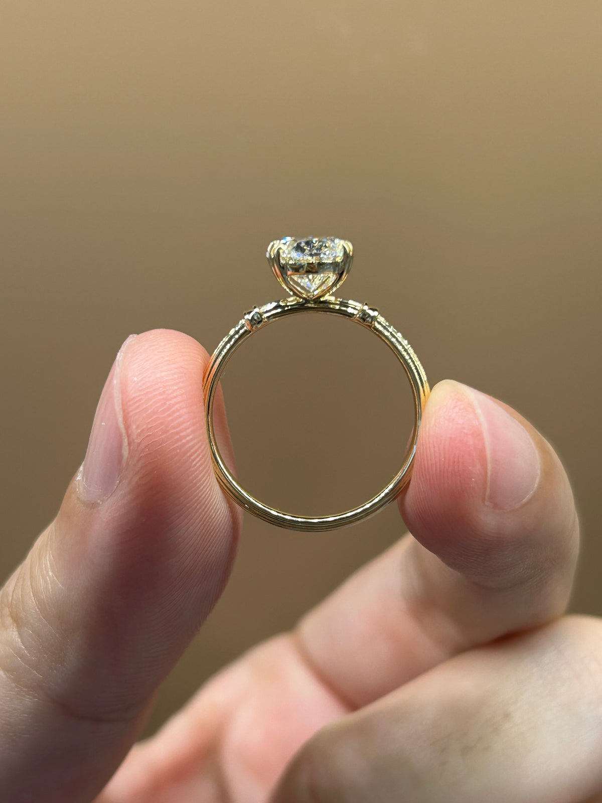 Oval- 002|Oval Lab Grown Diamond Ring| Unique Roman Column Fluted Band|Vintage Solitaire Bridal Jewelry