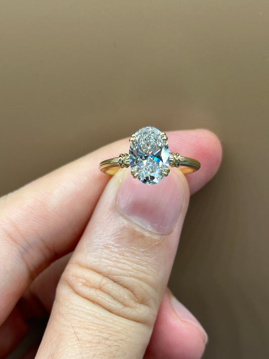 Oval- 002|Oval Lab Grown Diamond Ring| Unique Roman Column Fluted Band|Vintage Solitaire Bridal Jewelry