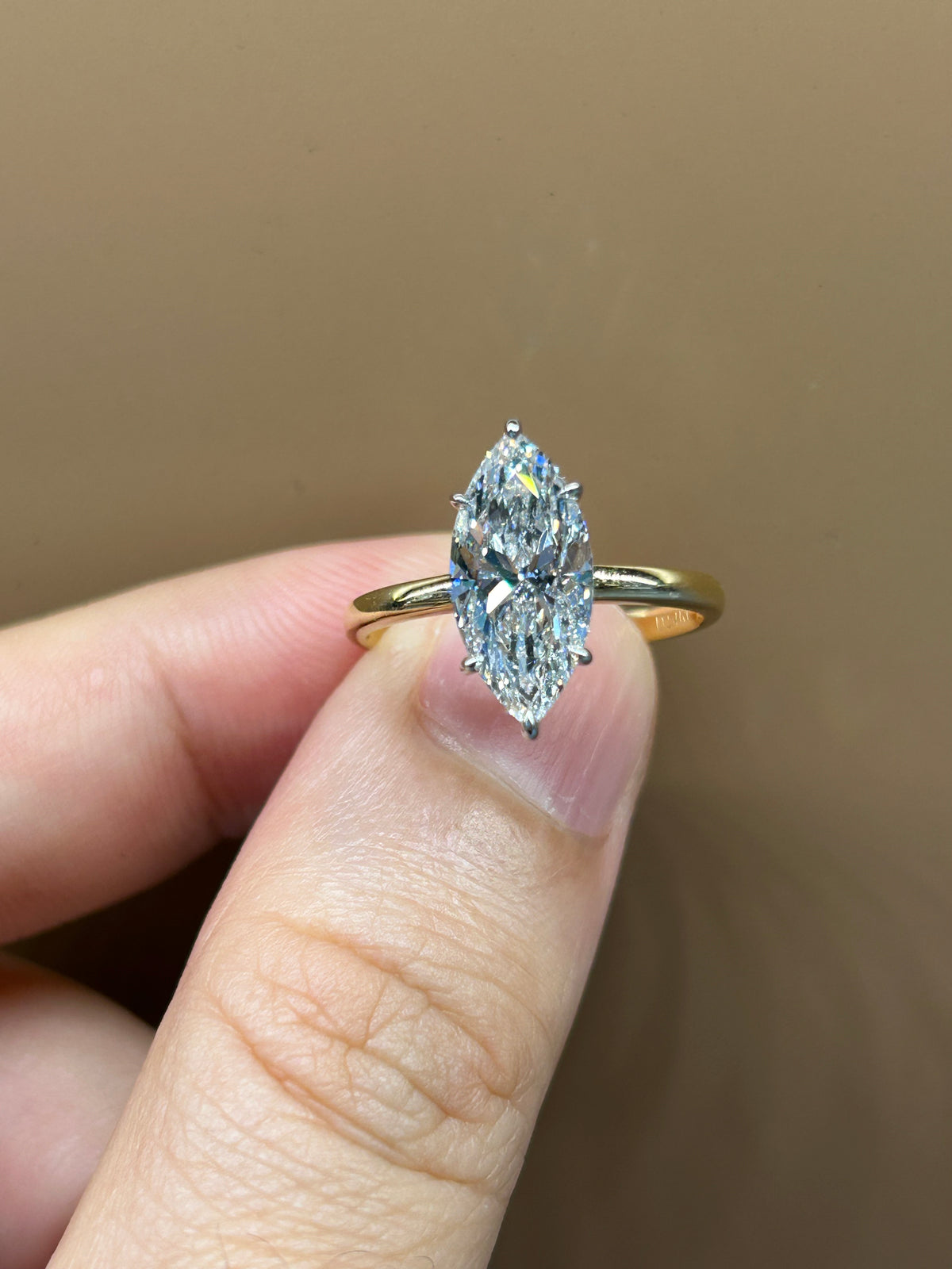 Marquise-001 |Two Tone Marquise Lab Diamond Engagement Ring| 6-Prong White Gold Head & Yellow Gold Band 6-Prong White Gold Head & Yellow Gold Band