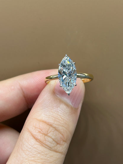 Marquise-001 |Two Tone Marquise Lab Diamond Engagement Ring| 6-Prong White Gold Head & Yellow Gold Band 6-Prong White Gold Head & Yellow Gold Band
