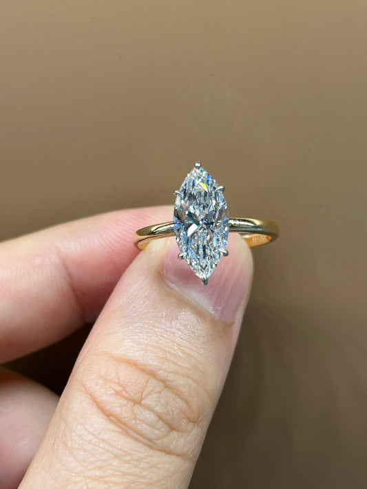 Marquise-001 |Two Tone Marquise Lab Diamond Engagement Ring| 6-Prong White Gold Head & Yellow Gold Band 6-Prong White Gold Head & Yellow Gold Band