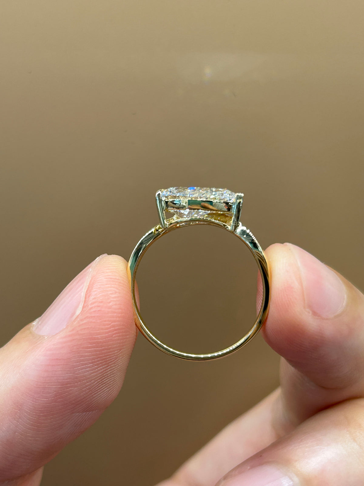 Pear-001|Unique Wave Band 18K/14K Yellow Gold Pear Shaped Diamond Solitaire Ring, Tear Drop Engagement Ring for Her
