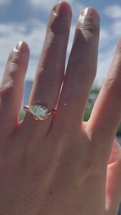 Pear-001|Unique Wave Band 18K/14K Yellow Gold Pear Shaped Diamond Solitaire Ring, Tear Drop Engagement Ring for Her