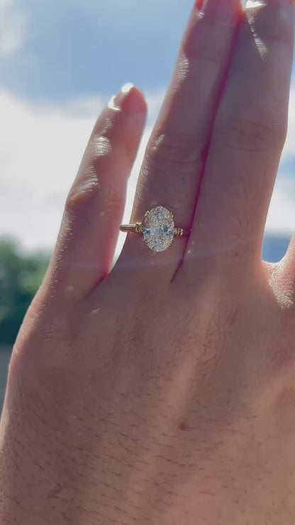 Oval- 002|Oval Lab Grown Diamond Ring| Unique Roman Column Fluted Band|Vintage Solitaire Bridal Jewelry